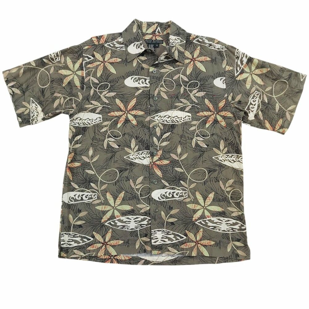 Royal Robbins Shirt Mens Medium Green Cotton Hawaiian Short Sleeve Outdoor